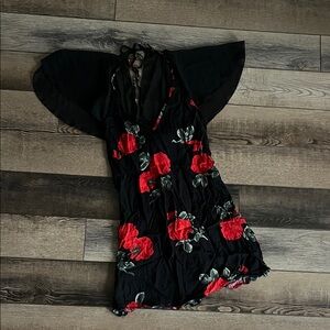 Floral Mini Dress W Mesh Cape Sleeves